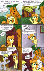 Size: 1900x3090 | Tagged: safe, artist:ciriliko, character:carrot top, character:derpy hooves, character:golden harvest, species:pegasus, species:pony, carrot, comic, creeper, female, food, mare, zas