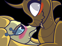 Size: 2680x1992 | Tagged: safe, artist:smirk, oc, oc only, oc:goldie, oc:thorn, black background, blushing, couple, cute, duo, original species, plant, plant pony, simple background, tongue out