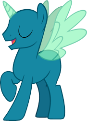 Size: 958x1322 | Tagged: safe, artist:pegasski, oc, oc only, species:alicorn, species:pony, (male) base, alicorn oc, bald, base, eyes closed, horn, open mouth, raised hoof, simple background, smiling, solo, transparent background, wings