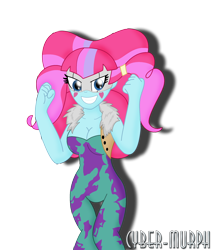 Size: 1696x2008 | Tagged: safe, artist:cyber-murph, character:kiwi lollipop, my little pony:equestria girls, breasts, cleavage, commission, crossover, female, k-lo, kiwi lollipop, mask, mina ashido, my hero academia, signature, simple background, solo, spandex, superhero, transparent background, vector