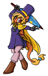 Size: 2064x3224 | Tagged: safe, artist:spheedc, oc, oc:princess corona lionheart iv, species:anthro, a hat in time, cape, clothing, commission, digital art, hat, semi-anthro, simple background, solo, top hat, transparent background, umbrella, zipper