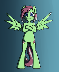 Size: 1506x1834 | Tagged: safe, artist:spheedc, oc, oc only, oc:watermelon success, species:pegasus, species:pony, arms folded, bipedal, commission, digital art, female, gradient background, mare, semi-anthro, solo, wings