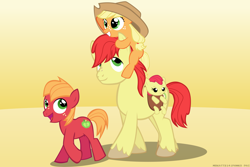 Size: 4500x3000 | Tagged: safe, artist:mrkat7214, part of a set, character:apple bloom, character:applejack, character:big mcintosh, character:bright mac, species:earth pony, species:pony, adorabloom, apple siblings, apple sisters, baby, baby apple bloom, brother and sister, clothing, colt big macintosh, cowboy hat, cute, father and child, father and daughter, father and son, father's day, female, filly, filly applejack, hat, high res, jackabetes, macabetes, male, quartet, siblings, sisters, sitting on head, younger