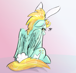 Size: 951x913 | Tagged: safe, artist:testostepone, character:lightning dust, species:pegasus, species:pony, blushing, bunny ears, bunny tail, cute, dust bunny, dustabetes, female, grumpy, looking at you, mare, pun, simple background, solo