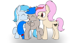 Size: 1920x1080 | Tagged: safe, artist:spritepony, oc, oc only, oc:snow frost, oc:sprite, oc:understudy, species:alicorn, species:earth pony, species:pony, newbie artist training grounds, alicorn oc, colored sketch, earth pony oc, female, group, horn, lesbian, nuzzling, shipping, simple background, sketch, wings