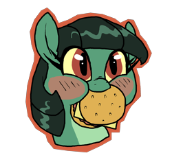 Size: 2140x2016 | Tagged: safe, artist:smirk, oc, oc only, oc:tija, burger, bust, cute, food, ms paint, original species, simple background, snake, snake pony, solo, transparent background
