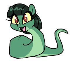 Size: 1956x1692 | Tagged: safe, artist:smirk, oc, oc only, oc:tija, cute, cute little fangs, fangs, looking sideways, looking to the left, ms paint, original species, red eyes, simple background, snake, snake pony, solo, white background, yellow sclera