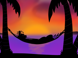 Size: 4032x3024 | Tagged: safe, artist:tacomytaco, character:soarin', species:pegasus, species:pony, hammock, male, ocean, outdoors, palm tree, relaxing, silhouette, sky, sleeping, solo, stallion, sunset, tree, tropical