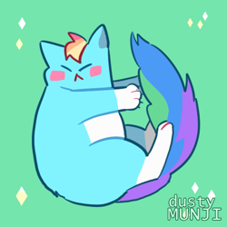 Size: 500x500 | Tagged: safe, artist:dusty-munji, character:rainbow dash, blush sticker, blushing, cat, catified, cute, dashabetes, eyes closed, female, green background, rainbow cat, simple background, solo, species swap