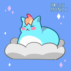 Size: 500x500 | Tagged: safe, artist:dusty-munji, character:rainbow dash, blue background, blush sticker, blushing, cat, catified, catloaf, cloud, cute, dashabetes, eyes closed, female, on a cloud, rainbow cat, simple background, solo, species swap