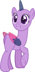 Size: 969x1954 | Tagged: safe, artist:pegasski, oc, oc only, species:alicorn, species:pony, episode:the hooffields and mccolts, g4, my little pony: friendship is magic, alicorn oc, bald, base, eyelashes, horn, looking back, raised hoof, simple background, smiling, solo, transparent background, two toned wings, underhoof, wings