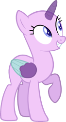 Size: 959x1759 | Tagged: safe, artist:pegasski, oc, oc only, species:alicorn, species:pony, episode:no second prances, g4, my little pony: friendship is magic, alicorn oc, bald, base, eyelashes, grin, horn, looking back, raised hoof, simple background, smiling, solo, transparent background, two toned wings, wings