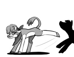 Size: 1200x927 | Tagged: safe, artist:warskunk, character:arizona cow, species:cow, them's fightin' herds, bandana, cloven hooves, female, grayscale, kicking, monochrome, silhouette, simple background, solo, white background