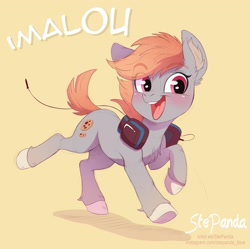 Size: 2781x2772 | Tagged: safe, artist:stepandy, oc, oc only, oc:cookie malou, species:earth pony, species:pony, female, happy, headphones, mare, simple background, solo