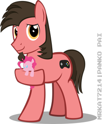 Size: 7292x8818 | Tagged: safe, artist:mrkat7214, character:pinkie pie, oc, oc:ace play, species:earth pony, species:pony, absurd resolution, canon x oc, facial hair, female, goatee, hoof hold, male, pinkieplay, plushie, shipping, simple background, solo, stallion, straight, transparent background