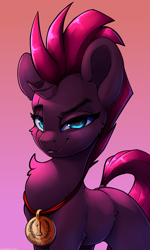 Size: 1800x3000 | Tagged: safe, artist:skitsroom, character:tempest shadow, species:pony, species:unicorn, g4, my little pony: the movie (2017), 1st place, broken horn, bust, chest fluff, cute, female, horn, medal, portrait, solo, tempestbetes