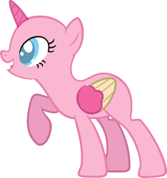 Size: 967x1032 | Tagged: safe, artist:pegasski, oc, oc only, species:alicorn, species:pony, episode:griffon the brush-off, g4, my little pony: friendship is magic, alicorn oc, bald, base, eyelashes, eyes closed, horn, open mouth, raised hoof, simple background, smiling, solo, transparent background, two toned wings, wings