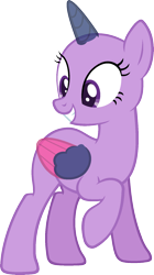 Size: 969x1735 | Tagged: safe, artist:pegasski, oc, oc only, species:alicorn, species:pony, episode:magical mystery cure, g4, my little pony: friendship is magic, alicorn oc, bald, base, eyelashes, eyes closed, grin, horn, raised hoof, simple background, smiling, solo, transparent background, two toned wings, wings