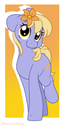 Size: 989x1912 | Tagged: safe, artist:mulberrytarthorse, species:pony, doseydotes, female, floppy ears, flower, flower in hair, looking at you, mare, smiling at you, solo