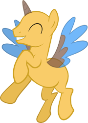 Size: 1153x1597 | Tagged: safe, artist:pegasski, oc, oc only, species:alicorn, species:pony, episode:twilight's kingdom, g4, my little pony: friendship is magic, alicorn oc, bald, base, eyes closed, flying, grin, horn, male, raised hoof, simple background, smiling, solo, stallion, transparent background, two toned wings, underhoof, wings