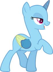 Size: 981x1326 | Tagged: safe, artist:pegasski, oc, oc only, species:alicorn, species:pony, episode:newbie dash, g4, my little pony: friendship is magic, alicorn oc, bald, base, bedroom eyes, eyelashes, eyes closed, horn, open mouth, raised hoof, simple background, smiling, solo, transparent background, two toned wings, wings