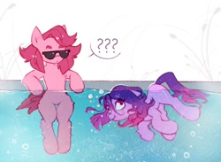 Size: 1026x752 | Tagged: safe, artist:share dast, oc, oc:holivi, oc:share dast, species:earth pony, species:pony, air bubble, asphyxiation, bubble, drowning, female, grimderp, mare, sunglasses