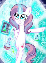 Size: 800x1100 | Tagged: safe, artist:katya, character:potion nova, my little pony:pony life, bipedal, bipedal leaning, book, chemicals, chemistry, formula, leaning, magic, potion, potions, spell
