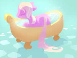 Size: 400x301 | Tagged: safe, artist:tomatocoup, character:lily, character:lily valley, 30 minute art challenge, bath, bathtub, claw foot bathtub, female, solo, wet mane
