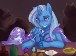 Size: 1280x939 | Tagged: useless source url, safe, artist:mlpfwb, character:trixie, species:anthro, alcohol, bar, drink, smiling