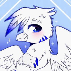 Size: 2000x2000 | Tagged: safe, artist:etoz, oc, oc only, oc:light speed, species:griffon, g4, blushing, commission, gradient background, griffon oc, happy, male, smiling, solo, wings