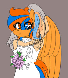 Size: 1657x1899 | Tagged: safe, artist:supra80, oc, oc:cold front, species:anthro, species:pegasus, species:pony, g4, anthro oc, bridal veil, clothing, crossdressing, dress, femboy, flower, male, photoshop, rose, see-through, solo, wedding dress, wings, wip
