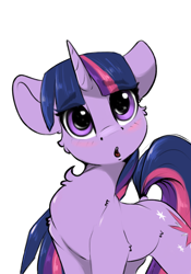 Size: 1668x2388 | Tagged: safe, artist:skitsroom, character:twilight sparkle, character:twilight sparkle (unicorn), species:pony, species:unicorn, g4, blushing, cheek fluff, chest fluff, cute, female, looking at you, mare, open mouth, simple background, solo, twiabetes, white background