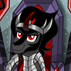 Size: 800x800 | Tagged: safe, artist:katya, character:king sombra, g4, crystal, crystal empire, cute, flag, sombradorable, throne, young, younger