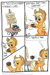 Size: 539x807 | Tagged: safe, artist:kturtle, character:applejack, comic, female, rubik's cube, solo