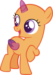 Size: 733x1043 | Tagged: safe, artist:pegasski, oc, oc only, species:alicorn, species:pony, episode:forever filly, g4, my little pony: friendship is magic, alicorn oc, bald, base, bedroom eyes, eyelashes, female, filly, horn, looking back, raised hoof, simple background, smiling, solo, transparent background, two toned wings, wings