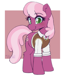 Size: 518x604 | Tagged: safe, artist:puetsua, character:cheerilee, species:earth pony, species:pony, g4, cheeribetes, clothing, colored pupils, cute, ear fluff, equestria girls outfit, female, leg fluff, looking at you, mare, solo, sweater vest