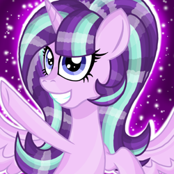 Size: 800x800 | Tagged: safe, artist:katya, character:starlight glimmer, species:alicorn, species:crystal pony, species:pony, g4, alicornified, crystallized, race swap, spell, starlicorn, wings, xk-class end-of-the-world scenario