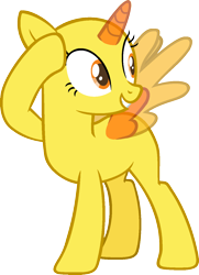Size: 982x1357 | Tagged: safe, artist:pegasski, oc, oc only, species:alicorn, species:pony, episode:secrets and pies, g4, my little pony: friendship is magic, alicorn oc, bald, base, eyelashes, horn, looking back, open mouth, raised hoof, simple background, smiling, solo, transparent background, two toned wings, wings