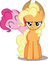 Size: 6209x7930 | Tagged: safe, artist:mrkat7214, character:applejack, character:pinkie pie, species:earth pony, species:pony, g4, absurd resolution, alternate hairstyle, applejack is not amused, applejack's hat, clothing, cowboy hat, cute, female, grin, hat, mare, simple background, smiling, squee, transparent background, unamused, vector