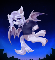 Size: 2200x2400 | Tagged: safe, artist:etoz, oc, oc only, species:bat pony, species:pony, g4, bat pony oc, bat wings, clothing, fangs, flying, hoodie, male, sky, solo, stallion, wingding eyes, wings