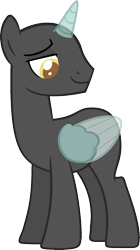 Size: 976x1738 | Tagged: safe, artist:pegasski, oc, oc only, species:alicorn, species:pony, episode:marks and recreation, g4, my little pony: friendship is magic, alicorn oc, bald, base, horn, looking back, male, simple background, smiling, solo, stallion, transparent background, two toned wings, wings