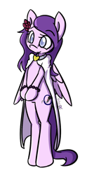 Size: 507x1021 | Tagged: safe, artist:spheedc, oc, oc only, oc:melody snowflake, species:pegasus, species:pony, g4, bracelet, cloak, clothing, digital art, female, flower, flower in hair, jewelry, mare, semi-anthro, simple background, solo, transparent background