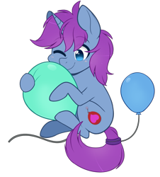 Size: 841x930 | Tagged: safe, artist:higgly-chan, oc, oc only, oc:mobian, species:pony, species:unicorn, g4, balloon, simple background, solo, transparent background
