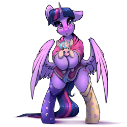 Size: 3000x3000 | Tagged: safe, artist:skitsroom, character:twilight sparkle, character:twilight sparkle (alicorn), species:alicorn, species:pony, g4, bipedal, clothing, female, looking at you, mare, plushie, simple background, socks, solo, white background
