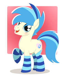 Size: 1842x2198 | Tagged: safe, artist:dyonys, oc, oc only, oc:chatty pie, species:earth pony, species:pony, g4, blushing, clothing, male, open mouth, raised hoof, simple background, socks, solo, stallion, striped socks, white background