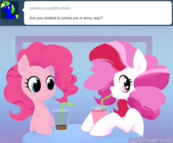 Size: 900x744 | Tagged: safe, artist:peachiekeenie, character:pinkie pie, character:plumsweet, ask plumsweet, ask, drink, drinking, glass, straw