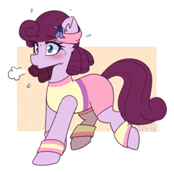 Size: 723x715 | Tagged: safe, artist:puetsua, oc, oc only, species:earth pony, species:pony, g4, blushing, commission, female, mare, out of breath, solo, sweat
