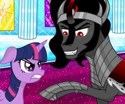 Size: 1200x1000 | Tagged: safe, artist:katya, character:king sombra, character:twilight sparkle, g4, canterlot castle, return