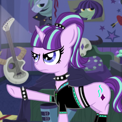 Size: 800x800 | Tagged: safe, artist:katya, character:starlight glimmer, g4, edgelight glimmer, guitar, musical instrument, past, ponytail, room, starlight's room, teenage glimmer, teenager
