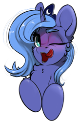 Size: 1281x1950 | Tagged: source needed, safe, artist:skitsroom, character:princess luna, species:alicorn, species:pony, g4, chest fluff, cute, female, high res, looking at you, lunabetes, lying down, mare, s1 luna, sketch, smiling, solo